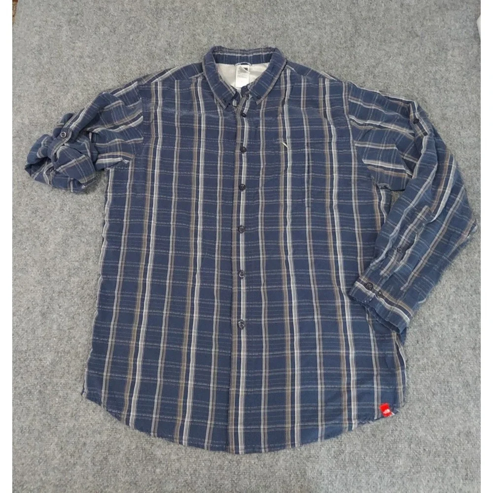The North Face Shirt Mens XL‎ Blue Plaid Roll Tab Sleeve Outdoor Hiking Utility